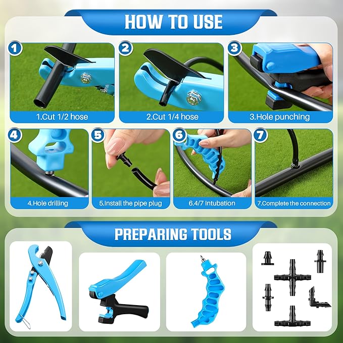 Feekoon Drip Irrigation Tubing Cutter Hole Punch Tools with 115 Irrigation Plugs, 2 in 1 Drip Irrigation Tubing Hole Punch for Easier 1/4" Inch Fitting 16 20 25 mm PE Pipe and Emitter irrigate