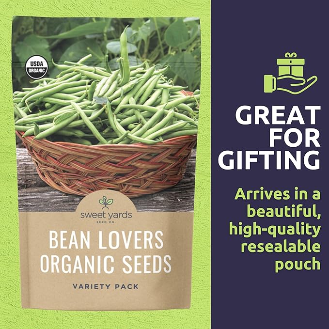 Organic Bean Seeds Variety Pack - 5 Individual Packs - 2025 Season - Golden Wax Bush Bean, Cannellini Shelling Bean and More! for Indoor & Outdoor Planting (Non-GMO, Certified Organic)