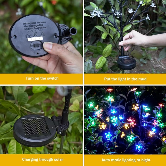 Solar Garden Lights Outdoor,Waterproof Solar Lights for Outside Decorative 4Pack, 80Led Flowers Garden Decor, Outdoor Lights for Yard Pathway,Lawn,Garden Decorations