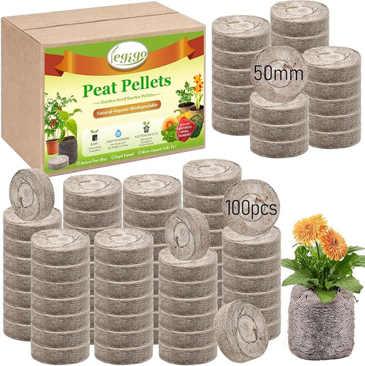 Legigo 100 Pcs 50mm Seed Starter Peat Pellets Pods for Seedlings- Compressed Seed Starting Pellets Seed Starter Pods Plugs Soil Peat Pods for Starting Seeds, Garden Planting Herb Flower Vegetables