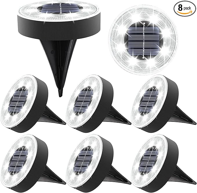 Joomer Solar Ground Lights, 8 Pack 8 LED Solar Lights Outdoor Waterproof IP68 Solar Disc Lights In-Ground Landscape Lighting Outdoor Lights for Patio Pathway Lawn Yard Driveway Walkway (White)