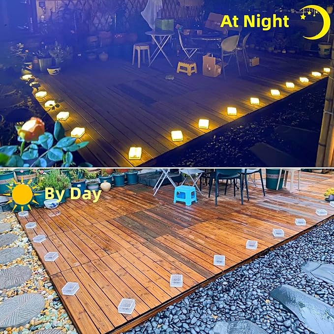 4Pack Solar Brick Lights,4.3 * 4.3in Outdoor Solar Lights,Pavers Lights,Solar Pathway Lights Outdoor Waterproof for Garden Courtyard Pathway, Ice Rock Cube Lights