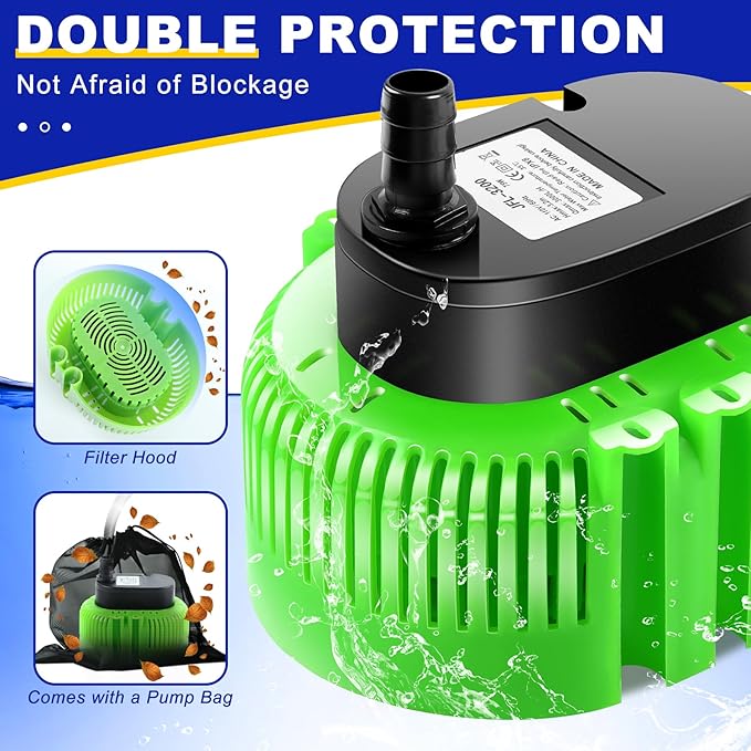 Pool Cover Pump above Ground-Submersible Sump Pump Swimming Water Removal Pumps, Sump Pump for Pool Draining with 16ft Drainage Hose & 25 ft Extra Long Power Cord,850 GPH,3 Adapters-Green