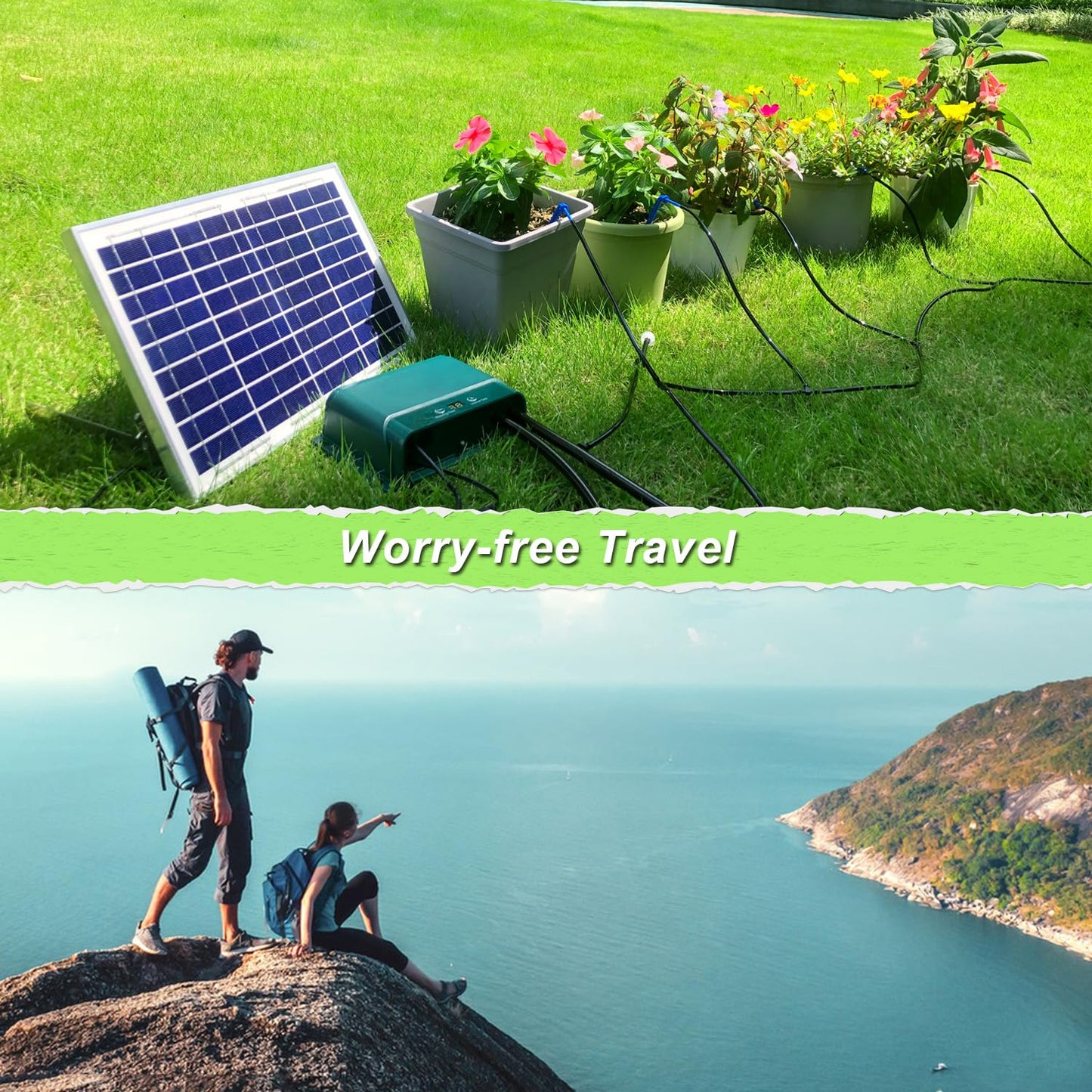 Lewisia 10W Solar Automatic Drip Irrigation Kit Auto Watering System 115FT for 30 Plants