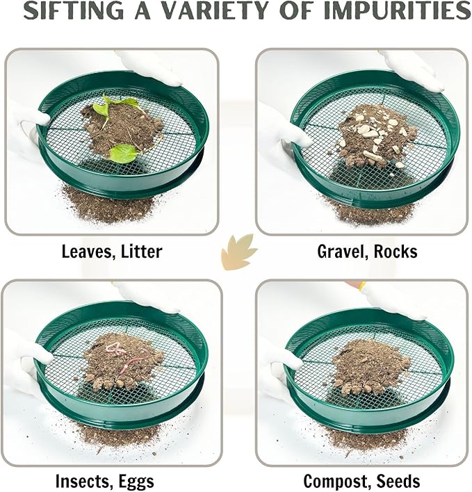 Soil Sifter for Gardening, 12 Inch Green Soil Sifter with 4 Replaceable Fine Screens and Shovel, Sieve for Sand Rocks Dirt Compost