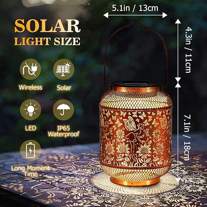 Hummingbird Solar Lantern Outdoor Waterproof Garden Decor, Christmas Gifts for Women, Mom, Metal Hanging Sunflower Solar Lights Outdoor Decoration for Yard, Patio, Tabletop, Pathway