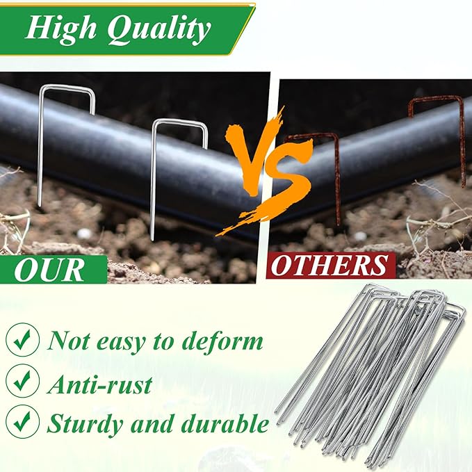 200 Pack Landscape Staples,6 Inch Garden Stakes,11 Gauge Galvanized Steel Garden Staples,Heavy Duty Yard Stakes,Fence Stakes for Securing Irrigation Tubing,Weed Barrier Fabric,Ground Cover