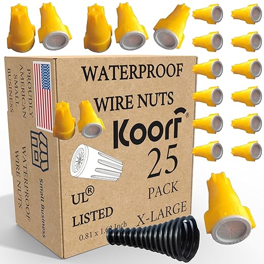 UL Listed Waterproof Wire Nuts Outdoor X-Large 25/Box Waterproof Wire Connectors Landscape Wire Connector Electrical Nuts Caps for Sprinkler LED Light Irrigation Valves (25, 1.61 x 0.81 Inch)