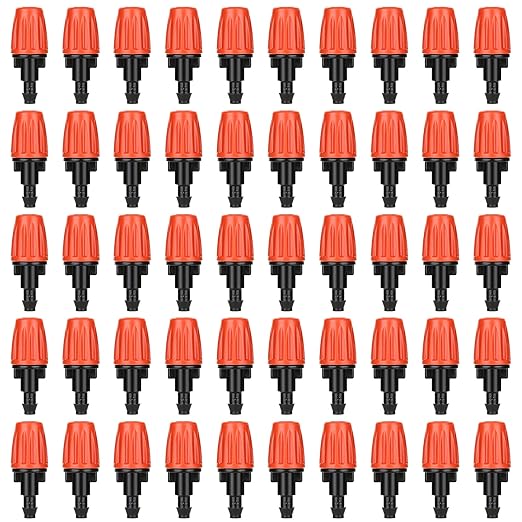 50 Pcs Drip Irrigation Spray Emitters, Adjustable Atomizing Nozzles,1/4 Inch Drip Irrigation Parts Sprayers Drippers for Garden Greenhouse Agricultural Irrigation Patio Misting