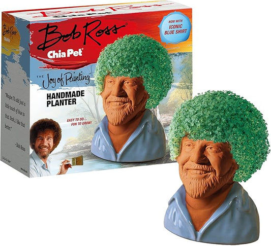 Chia Pet Bob Ross - Blue Shirt - with Seed Pack, Decorative Pottery Planter, Easy to Do and Fun to Grow, Novelty Gift, Perfect for Any Occasion