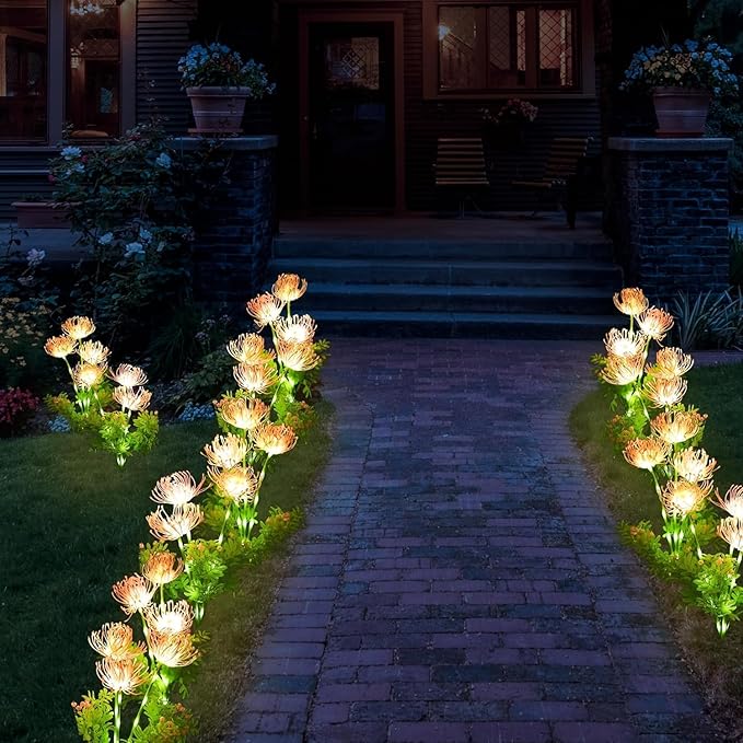 Solar Garden Lights Outdoor - 4 Pack Solar Flower Light Waterproof with Glowing Flowers & Stems for Garden Decoration,Yard Landscape Path Decor and Gift for Mother