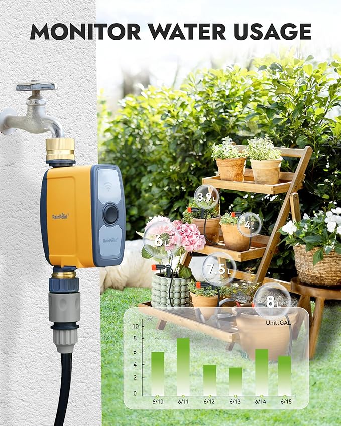 RAINPOINT WiFi Water Timer, Smart Sprinkler Timer Hose Timer WiFi Irrigation Controller, Smart Sprinkler System Valve, APP & Voice Control, Weather-Based Automatic Rain Delay, Brass Inlet & Outlet
