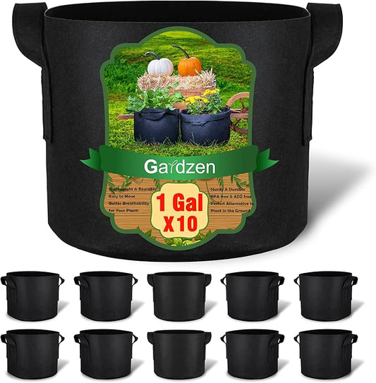 Gardzen 10-Pack 1 Gallon Grow Bags, Aeration Fabric Pots with Handles, Heavy Duty Cloth Pots for Plants