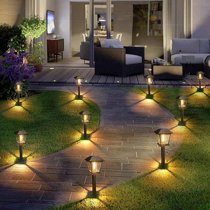 ODEETRONIC Solar Pathway Lights - 6 Pack Solar Garden Lights with Tungsten Filament Bulb, Solar Landscape Lights Outdoor Walkway Lights Waterproof for Lawn Yard Patio Fence Driveway Decor, Warm White