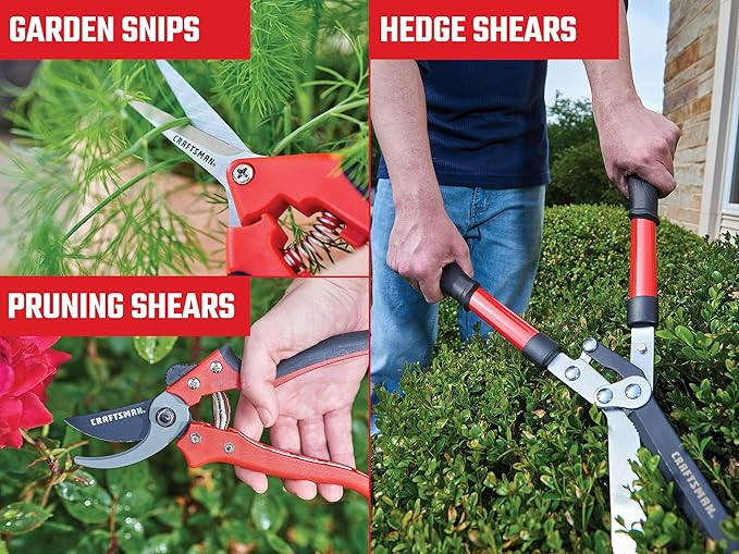 CRAFTSMAN 3-Piece Trimming & Sculpting Set with Bypass Pruning Shears, Garden Snips & Hedge Shears for Shaping, Trimming Delicate Plants, Shrubs & Trees
