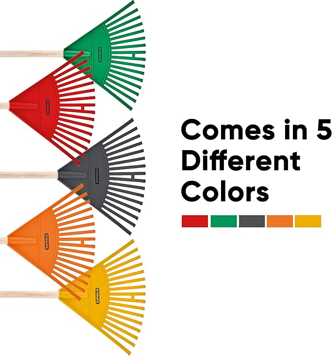 Pack of 3 Kids Rake with Hardwood Handle, Durable Plastic Head to Sweep Leaves in Lawn and Tidying Up The Garden, 34" (Green)