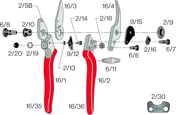 Felco Pruning Shears (F 16) - High Performance Swiss Made Left-Handed One-Hand Garden Pruner with Steel Blade