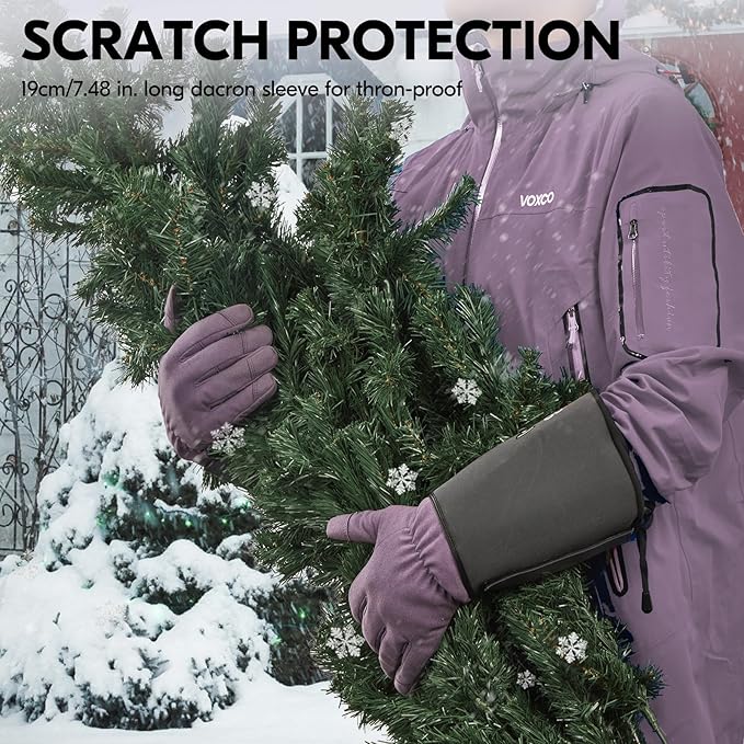 Vgo... Winter Warm Safety Work Gloves Women, Extended Pig Split Leather Cuff,Synthetic Leather, Rose Pruning Thorn Proof,Gardening(Size M,Purple,SL6592FLWP)