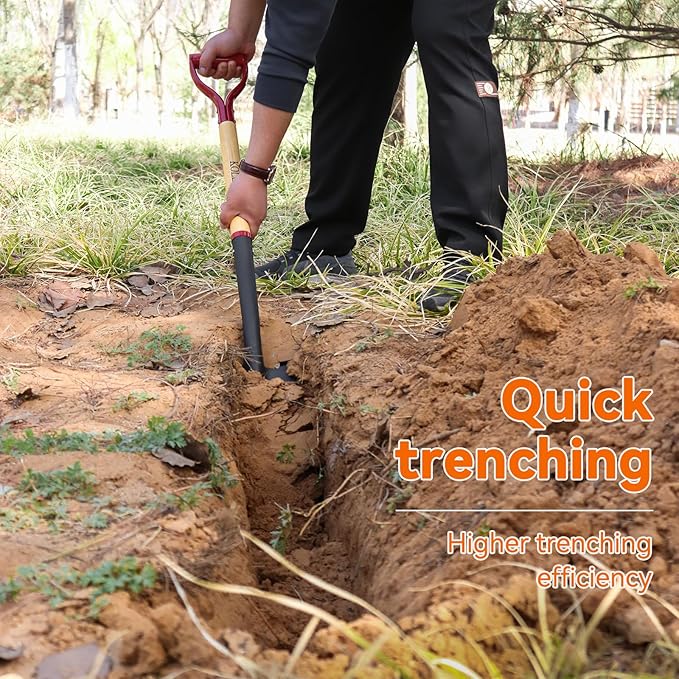 Drain SpadeShovel, Garden Spade Shovels for Digging Heavy Duty, Trenching,Planting,Transplanting,Metal Y-Grip,Wooden Handle,45Inch