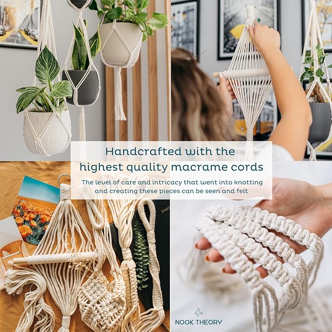 Nook Theory 4-Pack Macrame Plant Hanger - with 8 Ceiling Hooks - Hanging Planter Indoor Outdoor - Hanging Plant Holder - Decorative Bohemian Plant Hangers - Hanging Plants (Caramel)