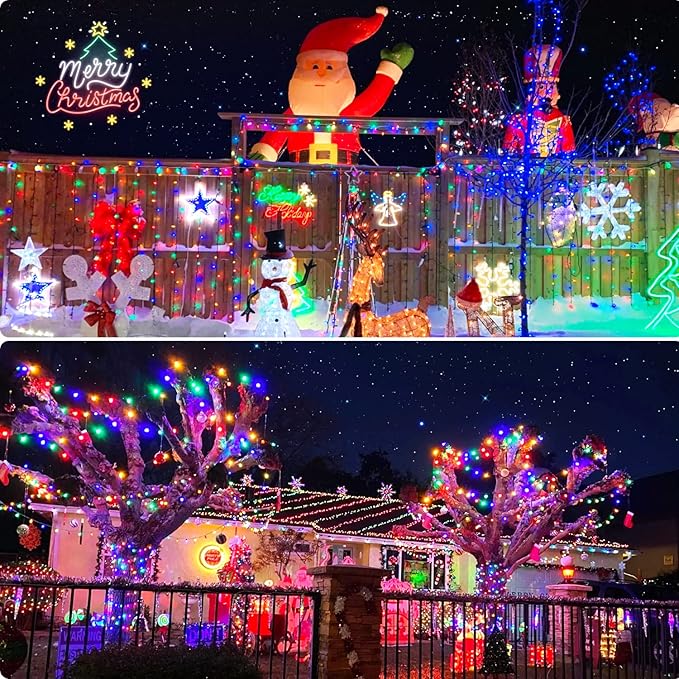 JMEXSUSS 8 Modes Christmas Tree Lights Multicolor, 250 LED Multicolor Christmas Lights Indoor, 91.5ft Green Wire Waterproof Christmas Lights Outdoor for Tree Party Garden Patio Christmas Decoration