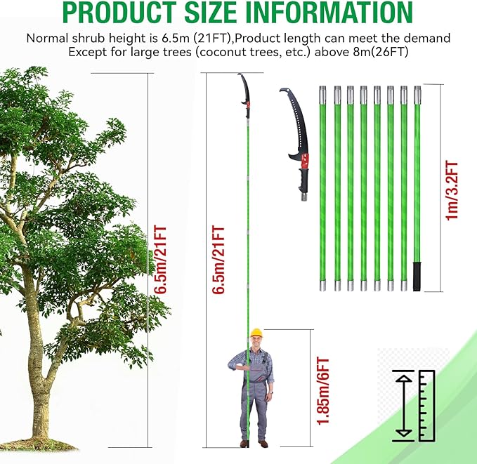 Scalebeard 27 Foot Pole Saws for Tree Trimming, Extendable Tree Trimmer Pruning Saw, Manual Branch Cutter Tree Pruner with Attachment Saw Blade