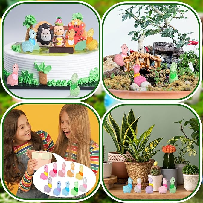 Poen 50 Pcs Resin Miniature Alpaca Figurines Glow in Dark Luminous Mini Animals Alpaca Llama for Garden Landscape Aquarium Dollhouse Decor(Cute Style)