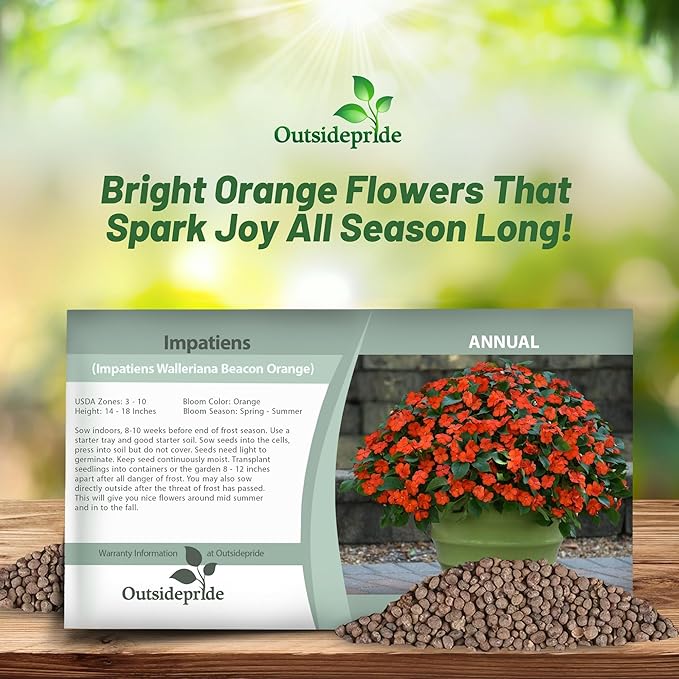 Outsidepride 25 Seeds Orange Impatiens Garden Flower Seeds for Planting