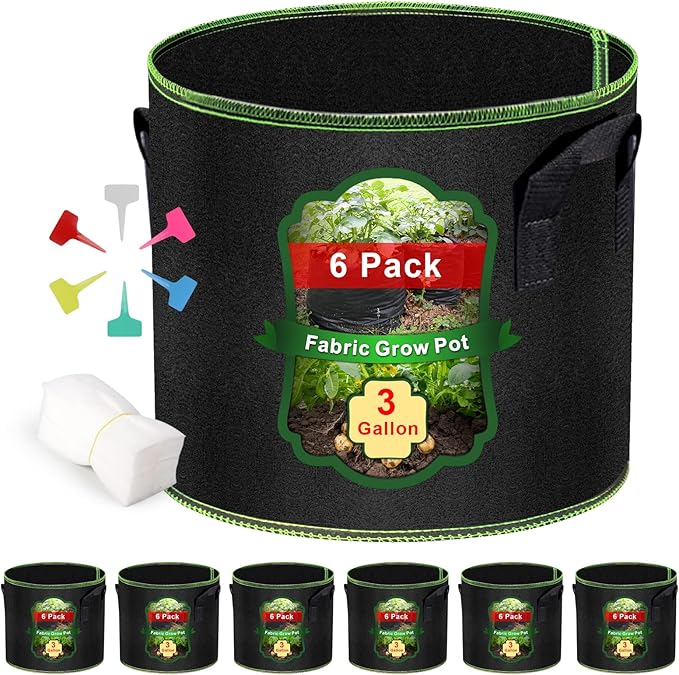 Grow Bags - Potato Grow Bags - Thickened Fabric Pots - Large Grow Bags - Tomato Vegetables Grow Bags (6 Pack(3 Gallon))