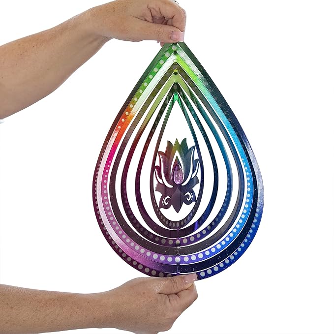 VP Home Lotus Teardrop Wind Spinner - 3D Metal Outdoor Hanging Lotus Decor for Garden and Yard - Kinetic Wind Spinners with S-Hook, Durable Weather-Resistant Steel - 8.5 x 15 Inches