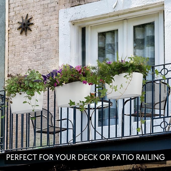 Beautiful Hanging Flower Pots for Outside Railing Or Fence - Stylish Set of 3 Outdoor Planters For Any Balcony, Porch or Deck - Window Planter Boxes Are Perfect to Grow Fresh Herbs & Flowers at Home