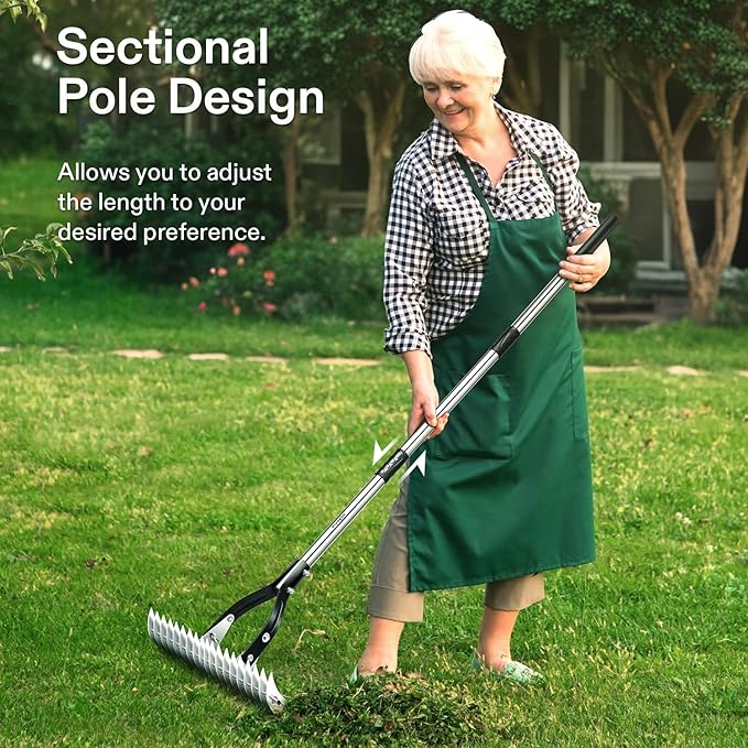 VIVOSUN 15" Thatch Rake, 15" x 70" Lawn Thatching Rake, Sturdy Dethatcher Rake, Efficient Steel Metal Rake with Handle, Durable Adjustable Head for Removing Dead Grass and Clippings, Loosening Soil