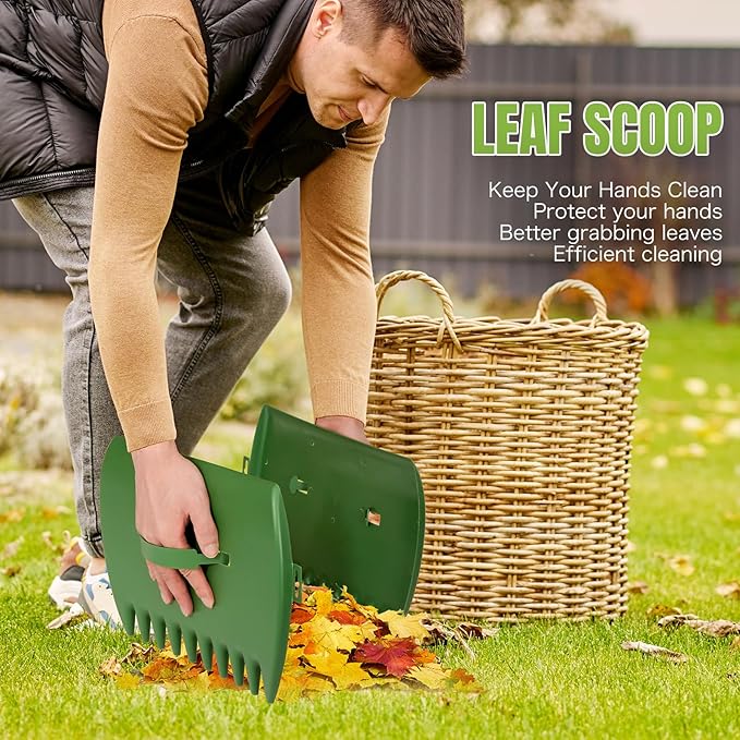 JOYHALO 65 Inch Rake for Leaves, 25 Tines Metal Leaf Rake Set with 32 Gallon Leaf Bags Leaf Scoops, Garden Rake 18in Wide, Rakes for Gardening Lawns Yard Outdoor Camping Shrub Grass Bush