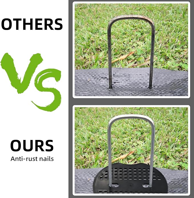 100 Pack 6 Inch Landscape Staples & 100pcs Fixing Gasket Sets, Garden Stakes Galvanized Steel Fabric Pins Heavy-Duty U Shape Sod Turf Pins for Ground Weed Fabric Barrier, Orchard, Yard, Tents