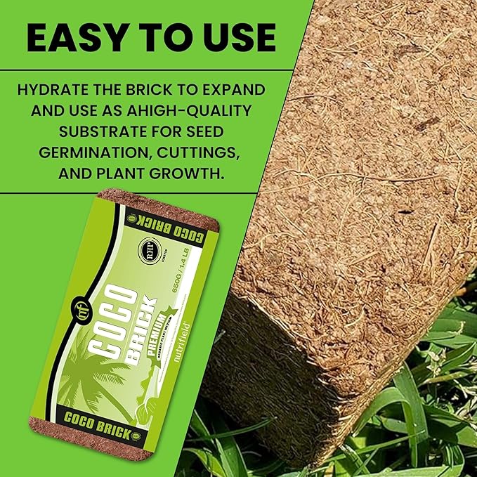 Coco Coir Brick Organic Coconut Coir 650 Gram Coco Fiber Compressed Block Low EC Pre Buffered w/Calcium RHP Quality Pot Soil Indoor Outdoor Flower/Vegetable Garden Seed Starter Micro Greens - 1.4 lbs