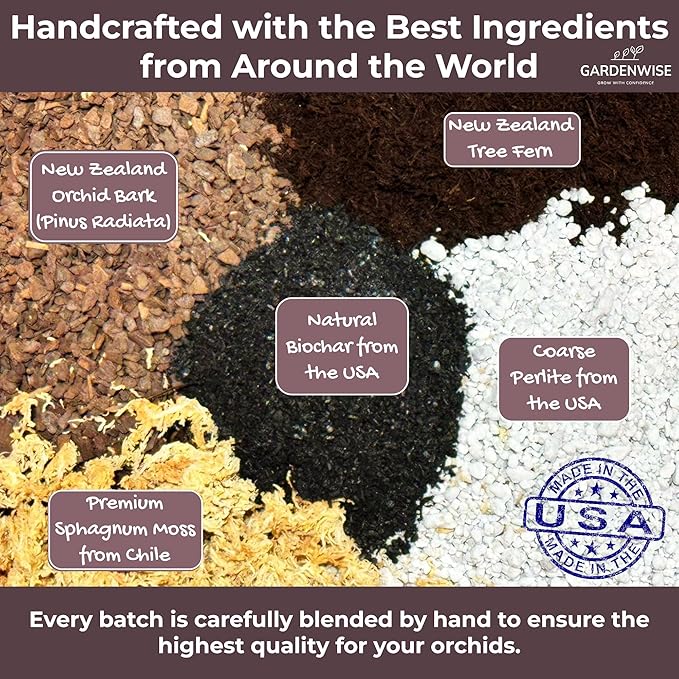 Orchid Potting Mix – Orchid Bark, Sphagnum Moss, Tree Fern & Perlite for Repotting Phalaenopsis Orchids, Indoor Plants, Orchid Soil Medium – Sustrato para Orquídeas (4 Quart)