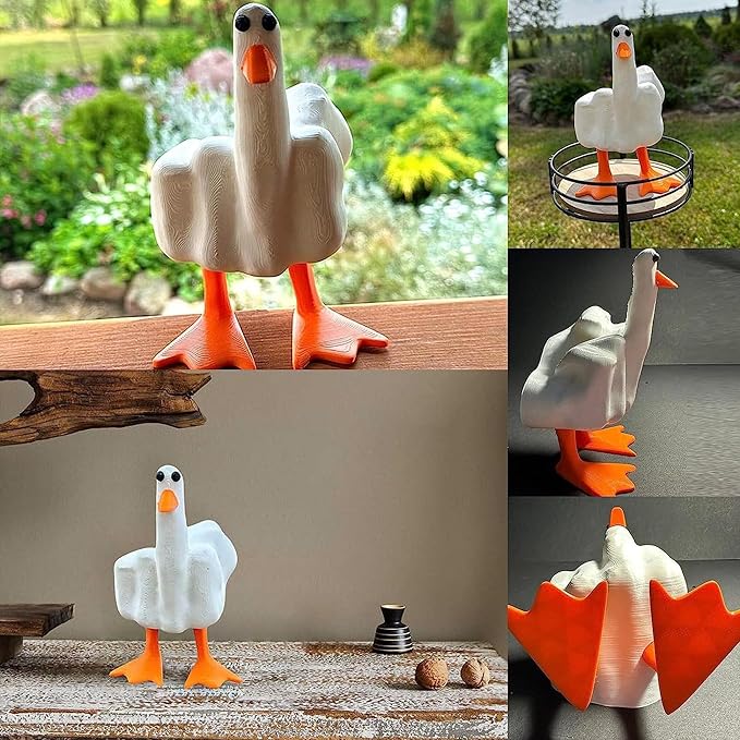 Middle Finger Duck You Figurine Middle Finger Desk Decor Funny Garden Decor Statues Figurines Ornaments for Home, Patio, Lawn, Yard, Office, Outdoor Decorations, Garden Gifts (White+Yellow)
