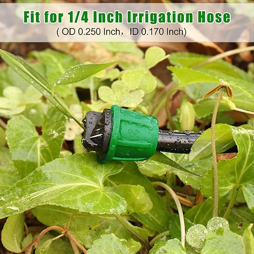 JAYEE Drip Irrigation Fittings 1/4 Inch, Barbed Locked End Plugs for ¼ in. Tubing, 25 Pcs Drip Line Parts Irrigation End Closure with Locked Nuts for Garden Lawn Sprinkler Systems, Green