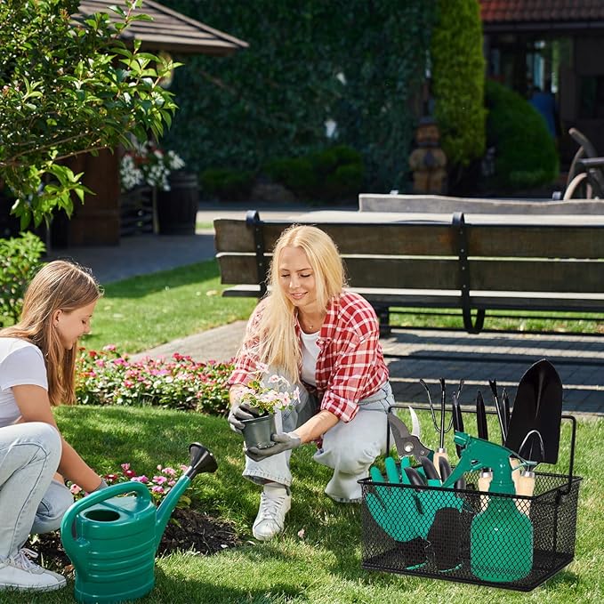 Garden Tool Basket Metal Mesh Gardening Kit Organizer Garden Hand Tools Arrange and Display Storage - Gardening Gifts for Women Men 10" L x 7" W x 4.75" H for Pruning Shears, Cultivator, Gloves