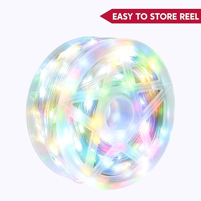 Joiedomi 600 LED Christmas String Lights Outdoor,198FT Multicolor Fairy Light with Remote 8 Modes Timer, Plug in PVC Clear Wire Lighting Decor with Reel for Indoor Dorm Classroom Bedroom Holiday