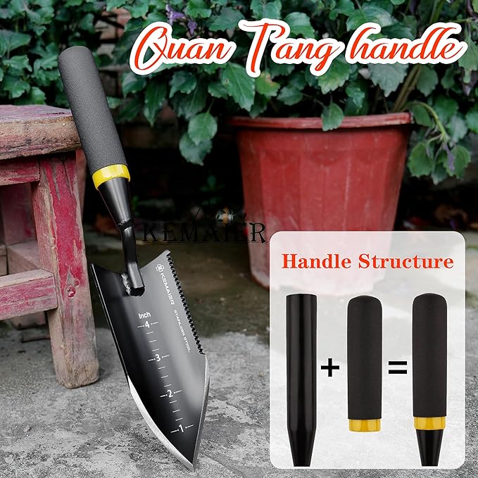 3 - in - 1 Garden Tool Set, Heavy - Duty Stainless - Steel Large Trowel, Transplant Serrated Shovel, and Dandelion Weeder, Suitable for Garden Weeding, Soil Loosening, and Bulb Planting