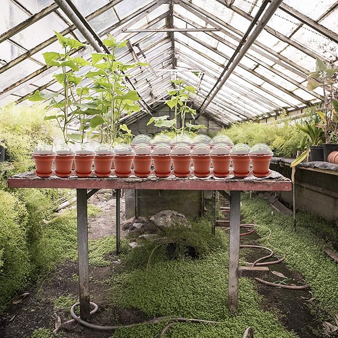 30 Pack Cupcake Plant Nursery Pots with Humidity Dome- Small Plastic Flower Pots with Saucers and Shovel for Indoor Outdoor Seedling Succulent Vegetable