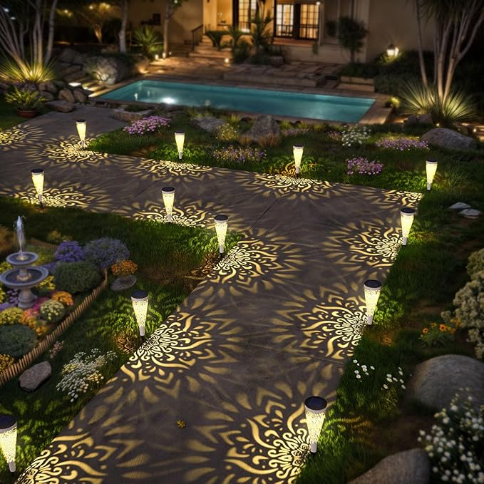 6 Pack Solar Lights Outdoor Garden Decorative Solar Garden Lights with Warm Light Waterproof Solar Pathway Landscape Light for Path Patio Backyard Walkway Yard Decor (White, 6Pcs)