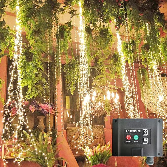 220 LED Solar Firefly Bunch Lights, 8 Flashing Modes, Fairy Copper Wire Waterproof String Lights, Decorative Vine Solar Watering Can Lights, Outdoor Garden Christmas Decor Lights (Warm White)