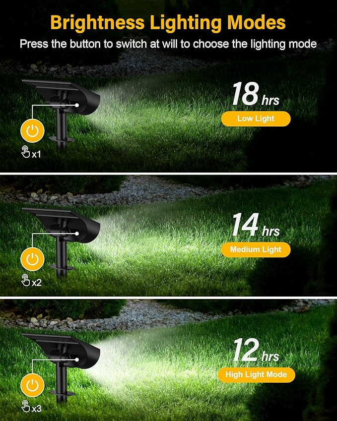 BAXIA TECHNOLOGY Solar Spot Lights Outdoor Waterproof, 3 Lighting Modes Solar Landscape Lights, Dusk to Dawn Spot Light for Yard Garden Pathway Driveway, Warm White, 6 Pack