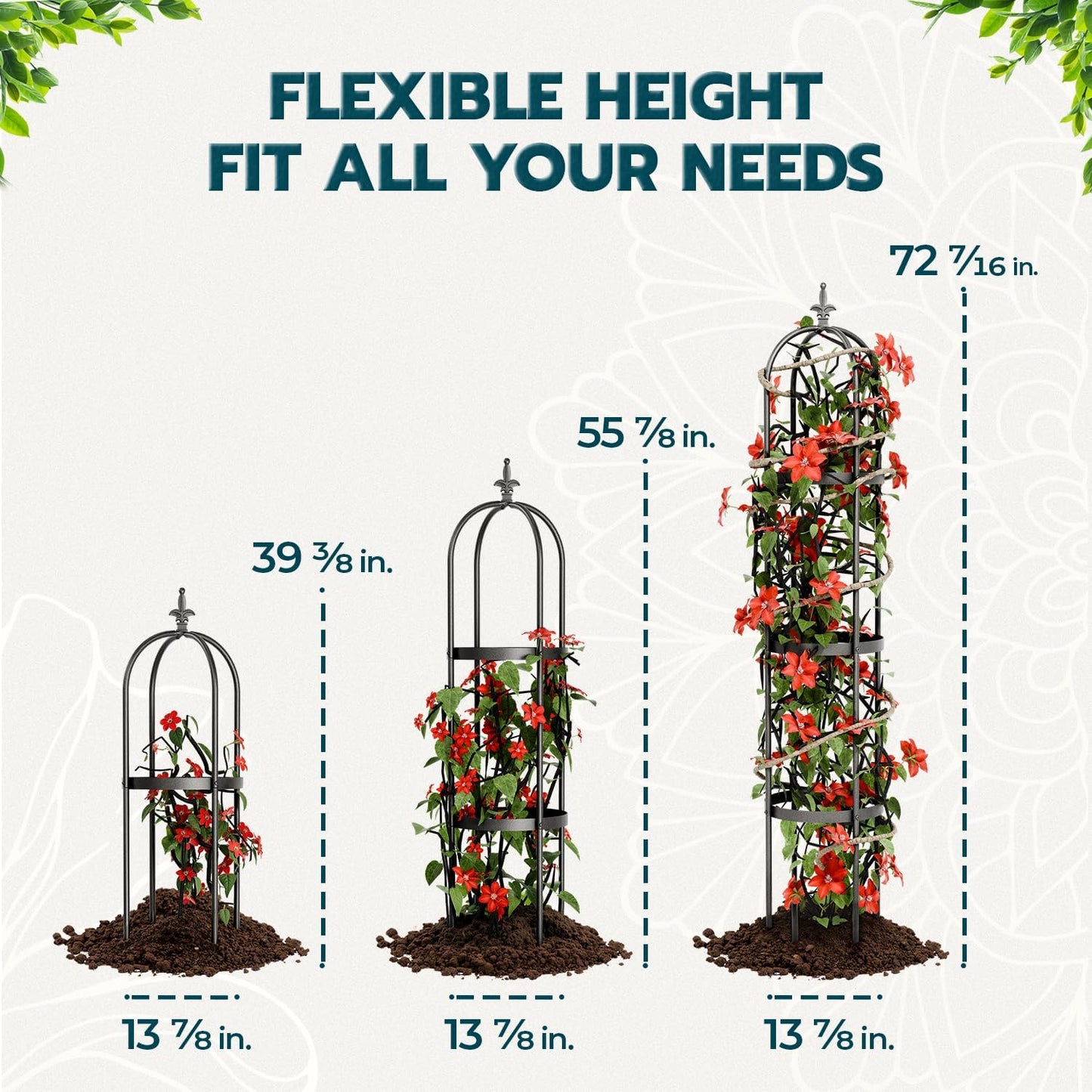 Idzo Trellis for Climbing Plants Outdoor, Garden Trellis Steel, Obelisk Design Stone Coated, 72 in Upgrade 2025, Vertical Support for Climbing Plants, Decorative for Outdoor & Indoor Use