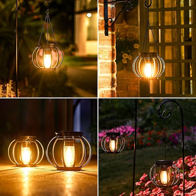 KOOPER Solar Lanterns Outdoor Lights, 4 Pack Upgraded Metal Solar Lantern Lights, Brighter Hanging Solar Lights Outdoor Waterproof, Auto On/Off Outdoor Solar Lights for Yard Garden Patio Pathway Decor