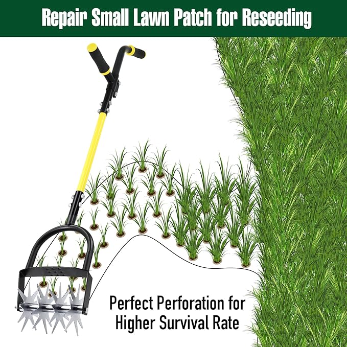 Jardineer Rotary Cultivator Garden Tool, Hand Tiller for Gardening with Labor-Saving Handle Design, Manual Tiller for Reseeding Grass or Soil Mixing