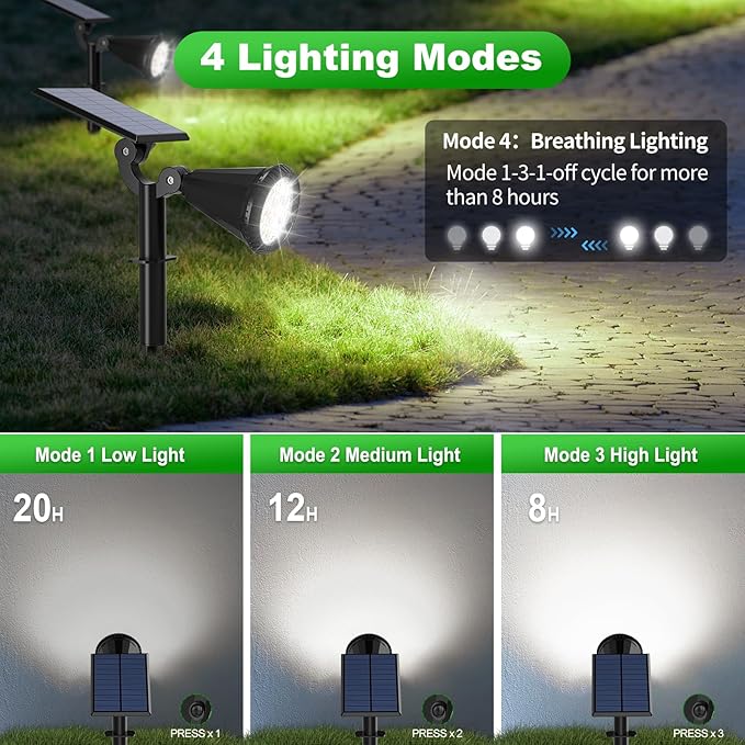 Solar Lights Outdoor Waterproof 180° Adjustable Landscape Spot Lights for Yard 4 Lighting Modes Solar Powered Spotlights for Pathway Garden Outside Wall Pool Porch (6 Pack, Cool White)