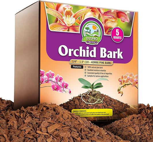 DUSPRO RECYCLE Orchid Bark Bulk, Fine Orchid Bark for Plants, Optimal Texture Bark for Orchids, Ideal Wood Chips for Plants, Plant Bark for Potting, Bark Soil for Plants (5qts, Standard Bark)